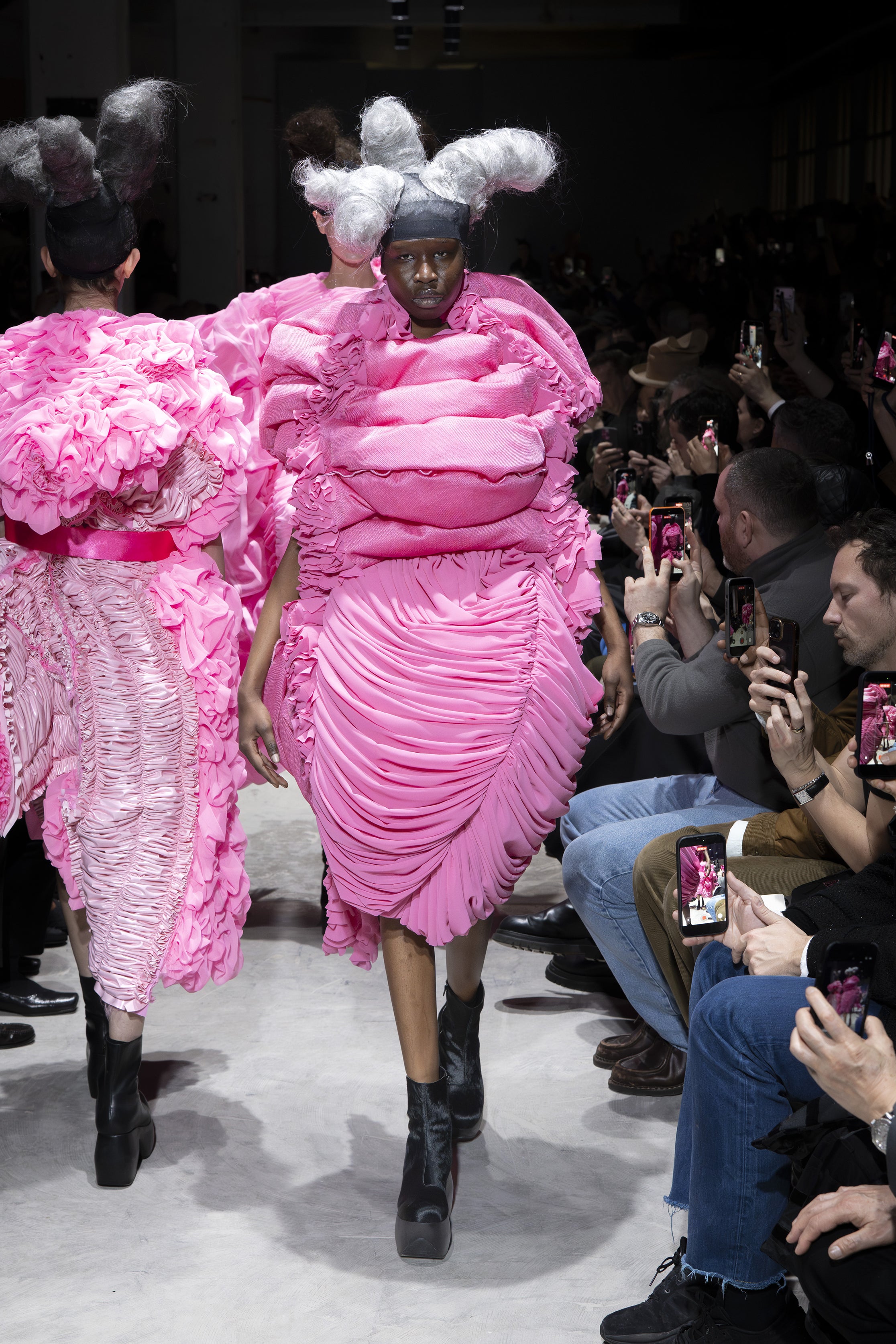 Fashion model wearing a Comme des Garçons AW26 outfit