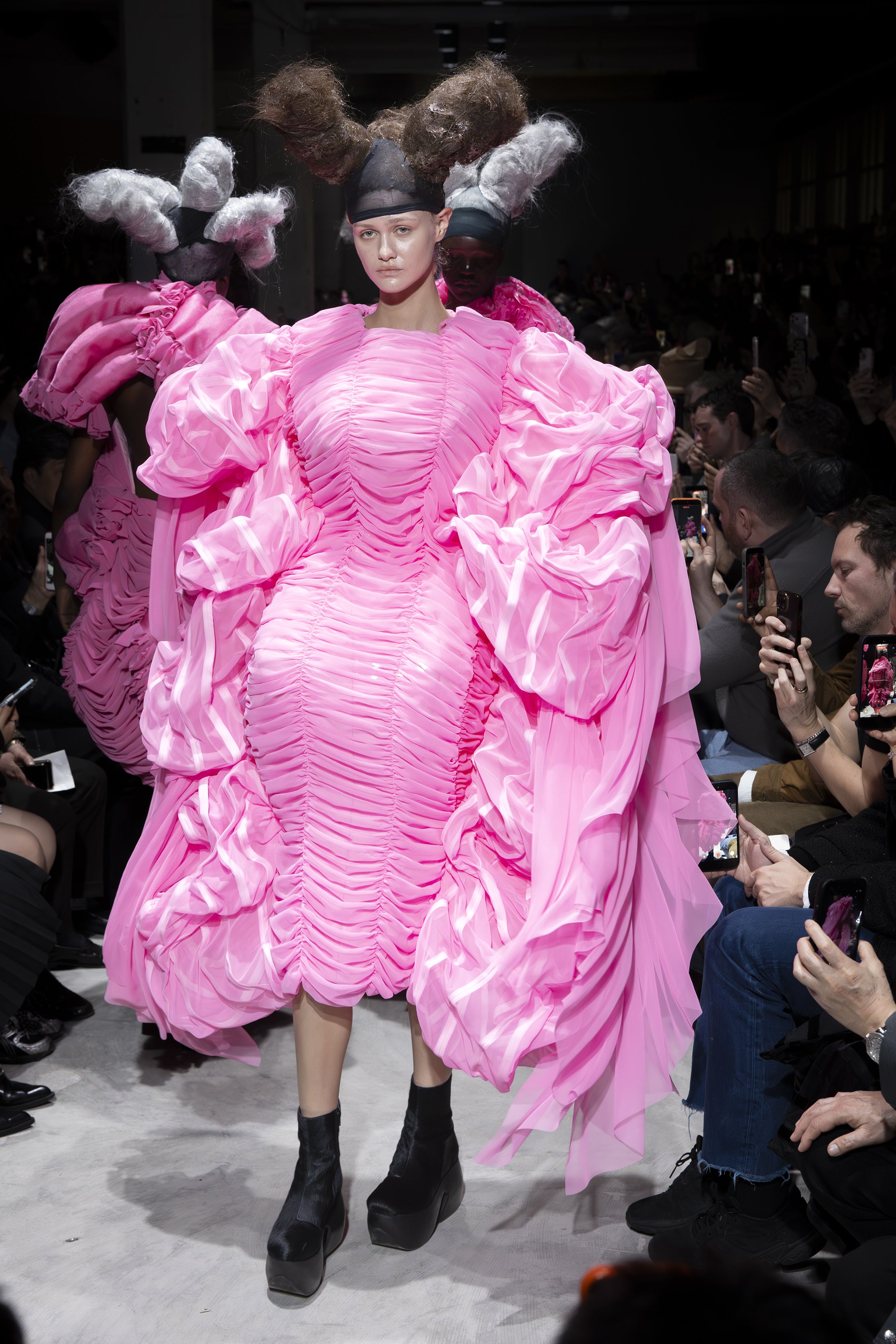 Fashion model wearing a Comme des Garçons AW26 outfit