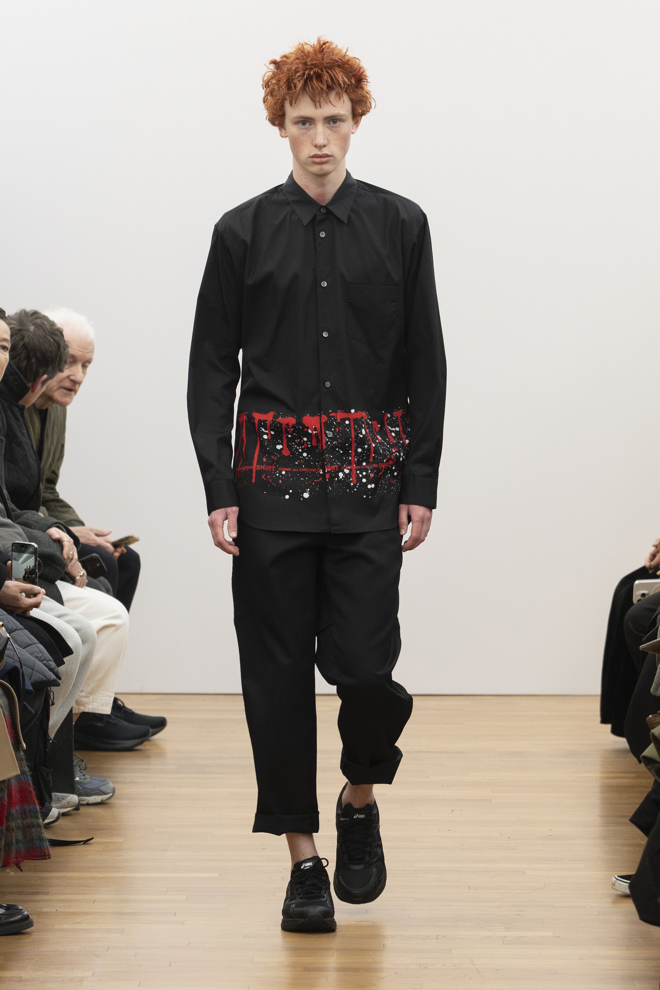 Fashion model wearing a COMME DES GARÇONS SHIRT AW26 outfit