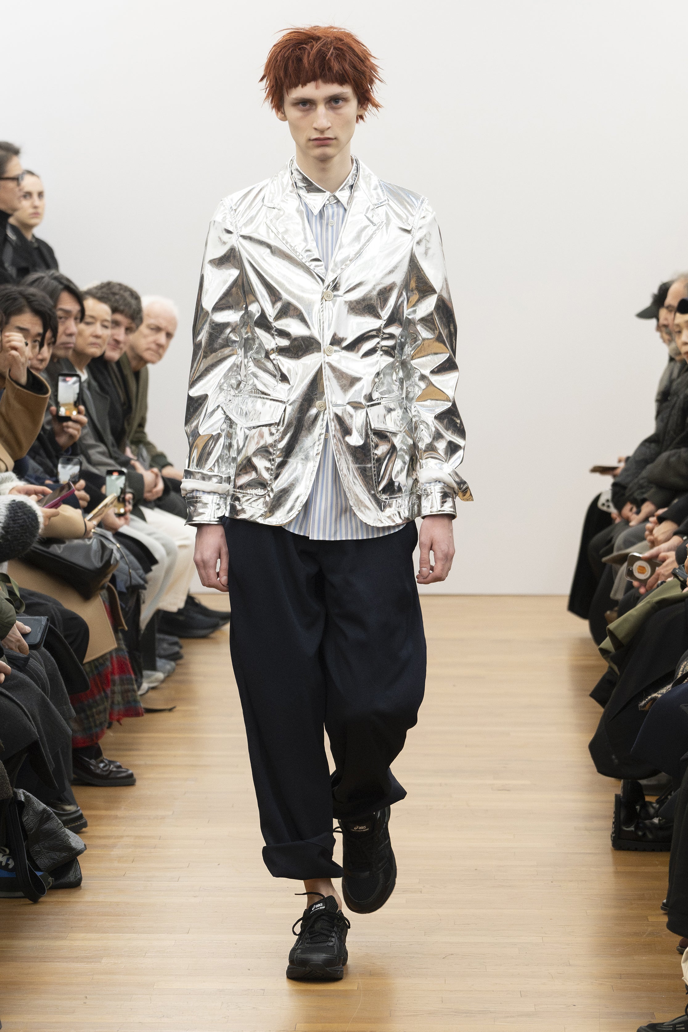 Fashion model wearing a COMME DES GARÇONS SHIRT AW26 outfit