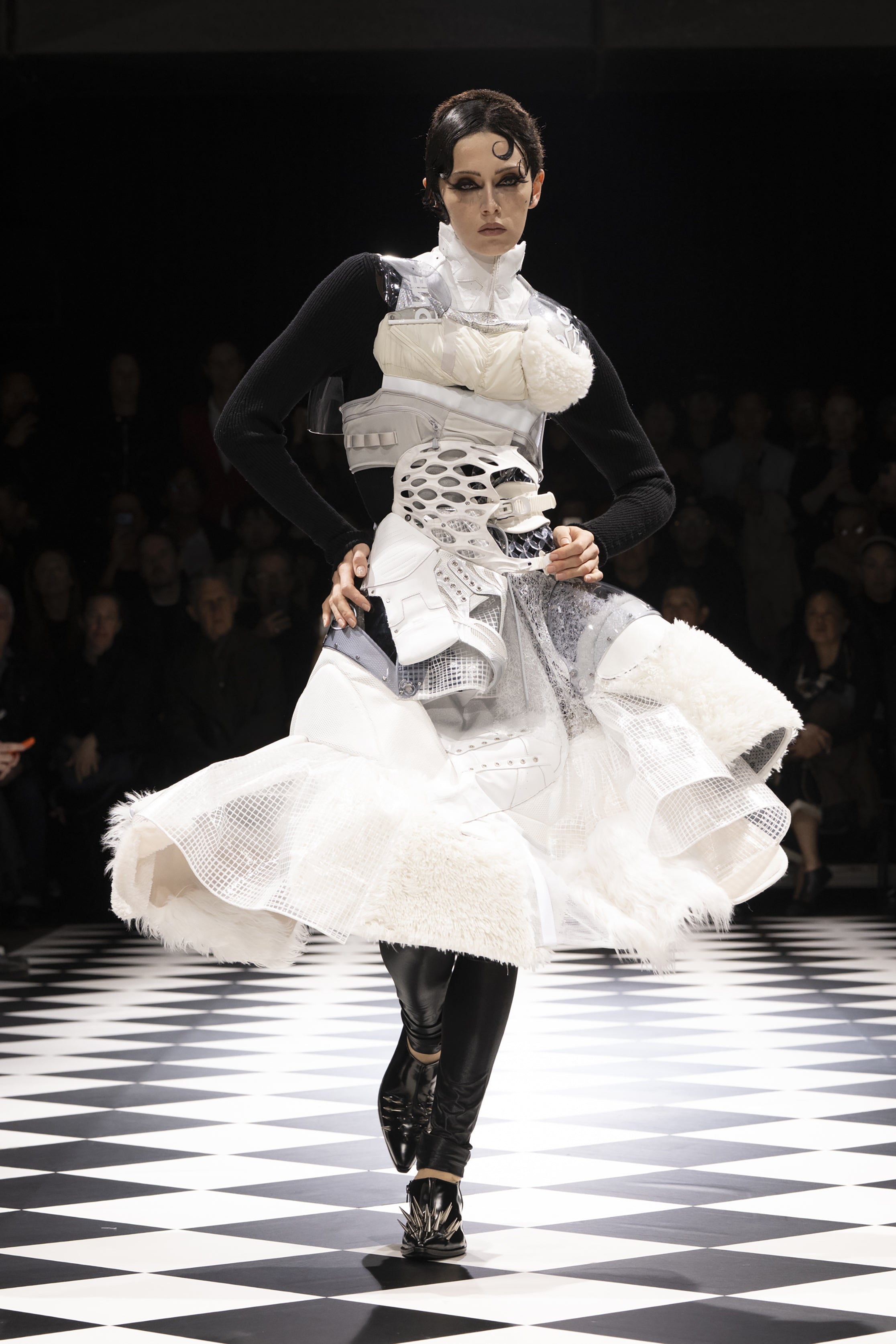 Fashion model wearing a JUNYA WATANABE AW26 outfit